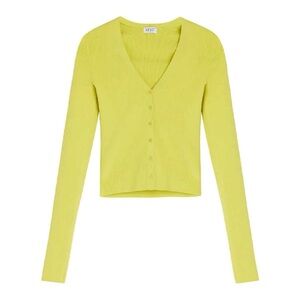 LESET Grace V Neck Cardigan in Chartreuse